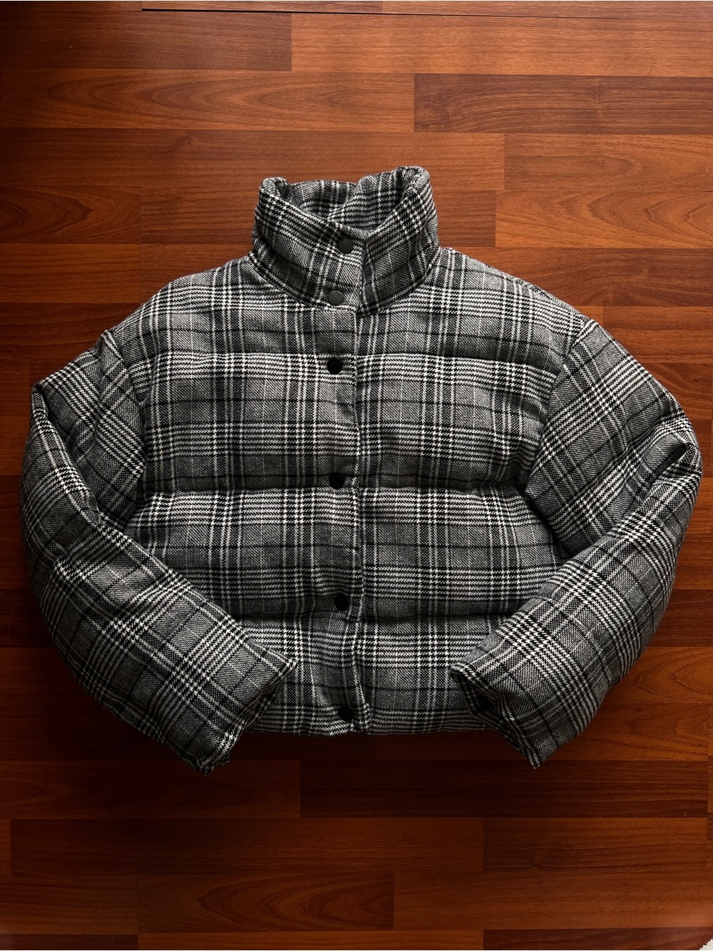 Black & White Plaid Puffer Jacket